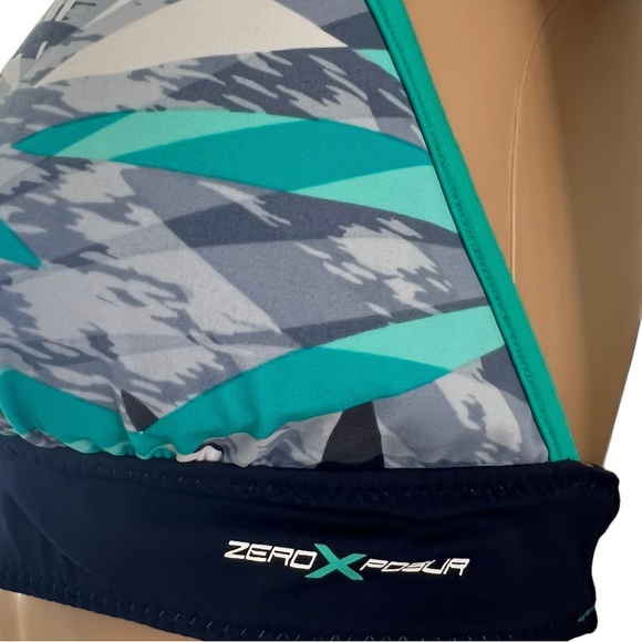 ZEROXPOSUR Blue Reversible Swimsuit Bikini Halter Top Floral Striped Padded - Picture 5 of 5